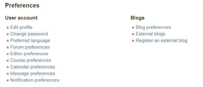 preferences page in moodle