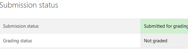 Submission Status Window displaying that the assignment has been submitted for grading.