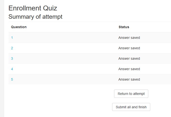 student summary of quiz attempt