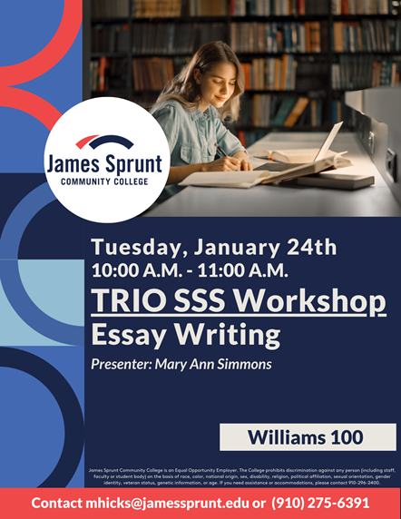 essay writing workshop January 24, 10am-11am